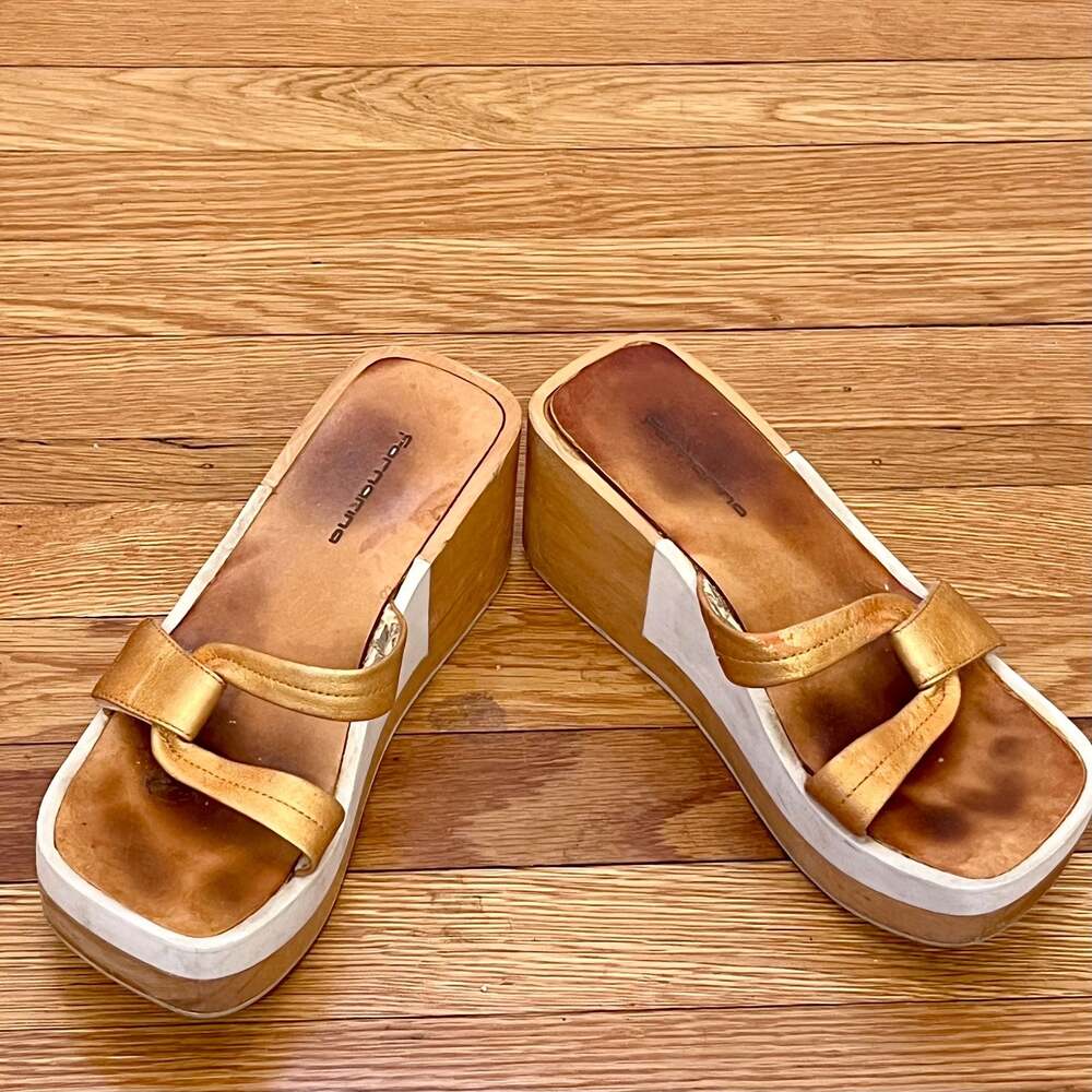 Fornarina Vintage Metallic Gold Platform Wedge Sandals Size 38